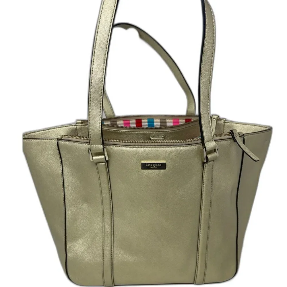 Kate Spade Newbury Lane Large Tote Handbag MSRP $325 Gold Saffiano Leather Bag
